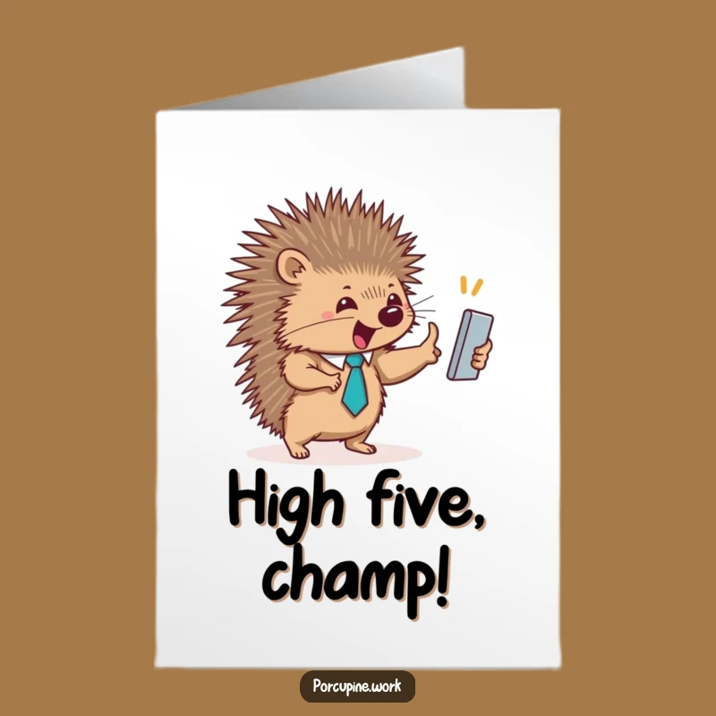 Free Printable Congratulations Card: Porcupine High-Five - Celebrate Success Hilariously!