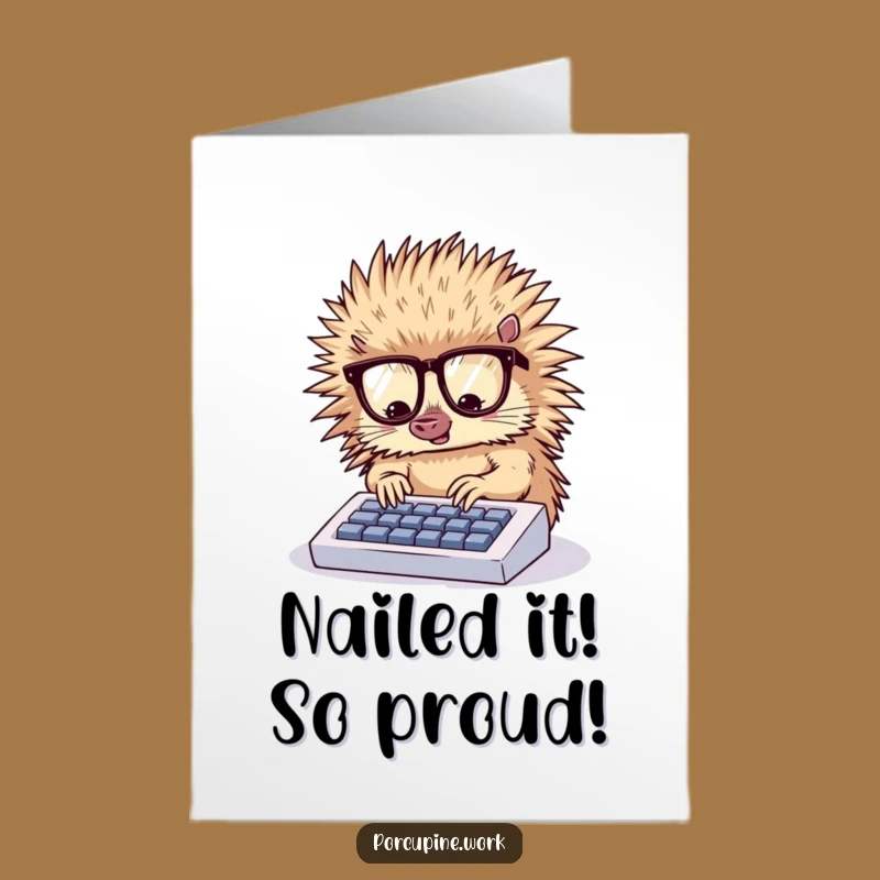 Free Printable Congratulations Card: Funny Porcupine Typing, Downloadable Achievement