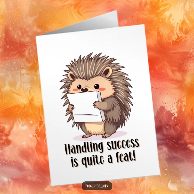 Funny Free Printable Congratulations Card: A porcupine impressively holds many papers using its sharp quills.