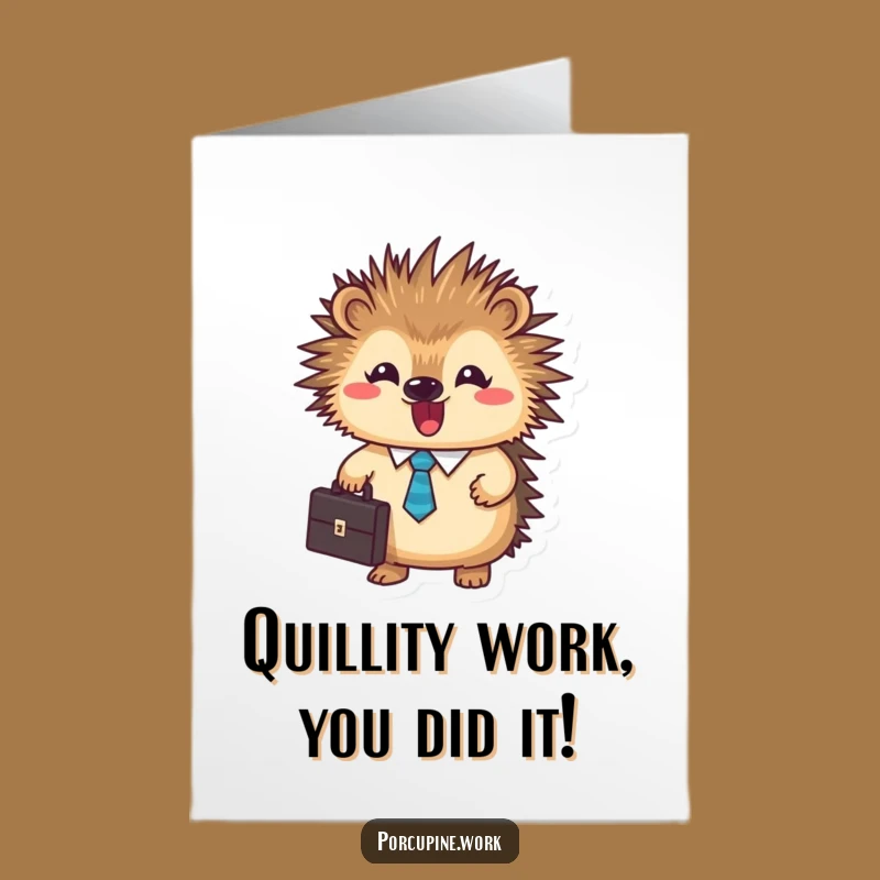 Free Printable Congrats Card: Business Porcupine briefcase promotion gift, funny downloadable for success