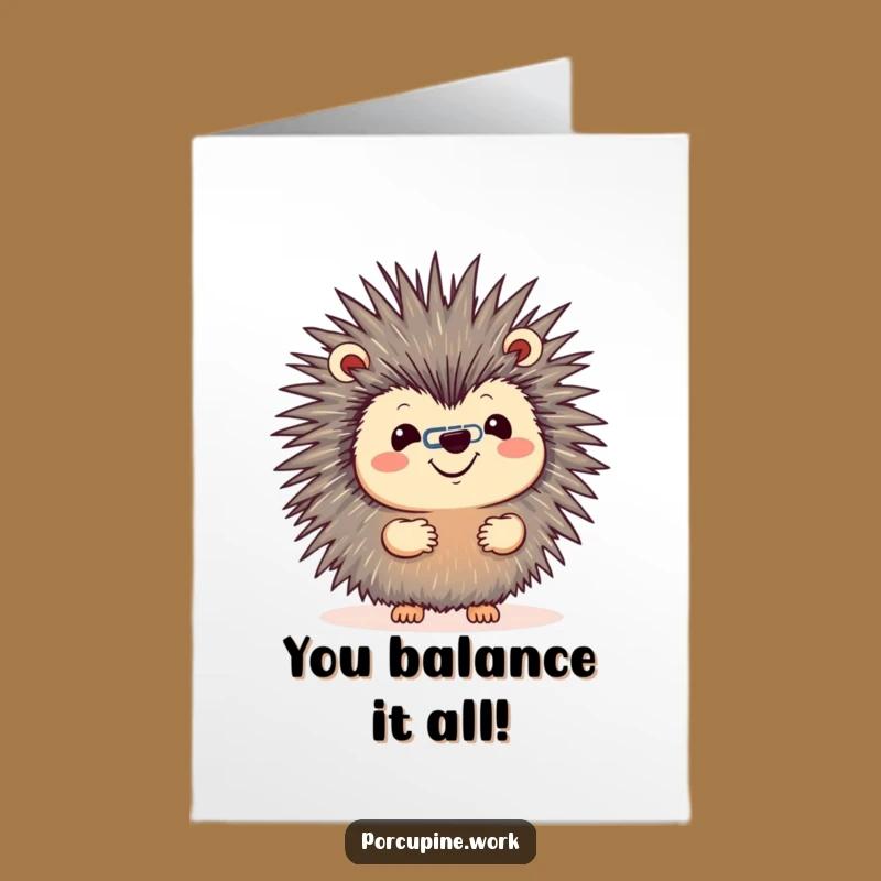 Free Printable Funny Congrats Card: Porcupine's Paperclip Feat - Downloadable Triumph!
