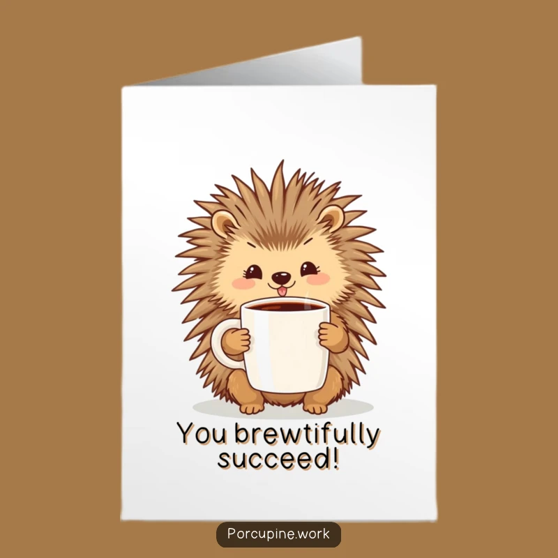 Free Printable Congratulations Card: Coffee Porcupine - Sip & Celebrate Your Success!