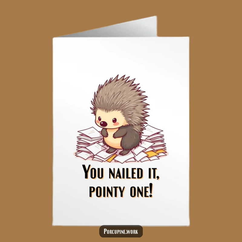 Free Printable Congrats Card: Porcupine Navigating Paperwork for a Humorous Downloadable Gift