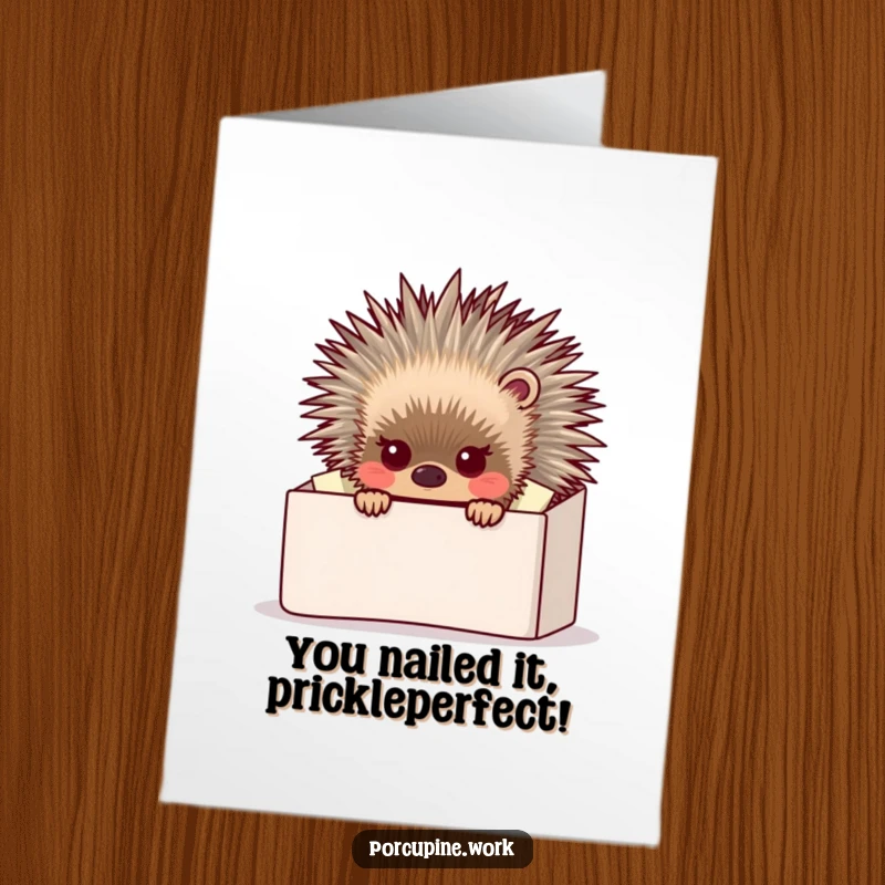 Funny Free Printable Congratulations Card: A determined porcupine emerges from behind an overwhelming stack of office mail.
