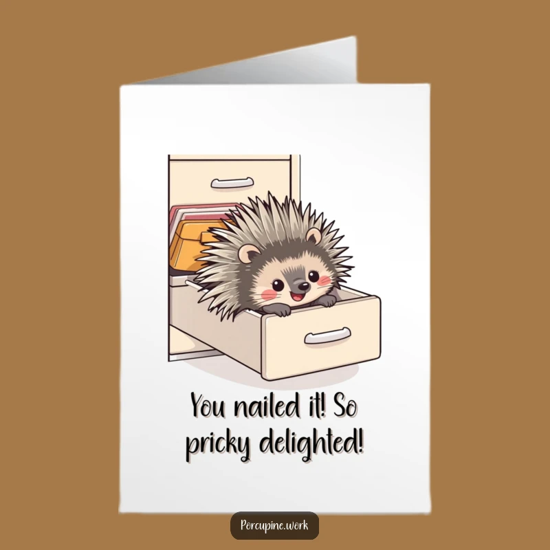 Free Printable Congrats Card: Porcupine's Joyful Slide - Funny Downloadable Office Celebration!