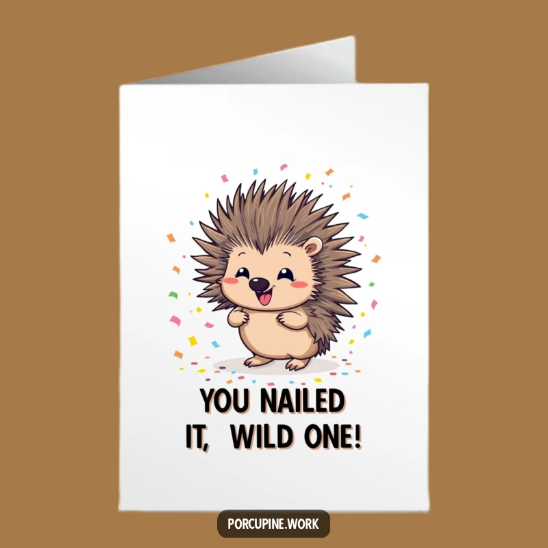 Free Printable Congrats Card: Mischievous Confetti Porcupine, Funny Downloadable for Celebrations