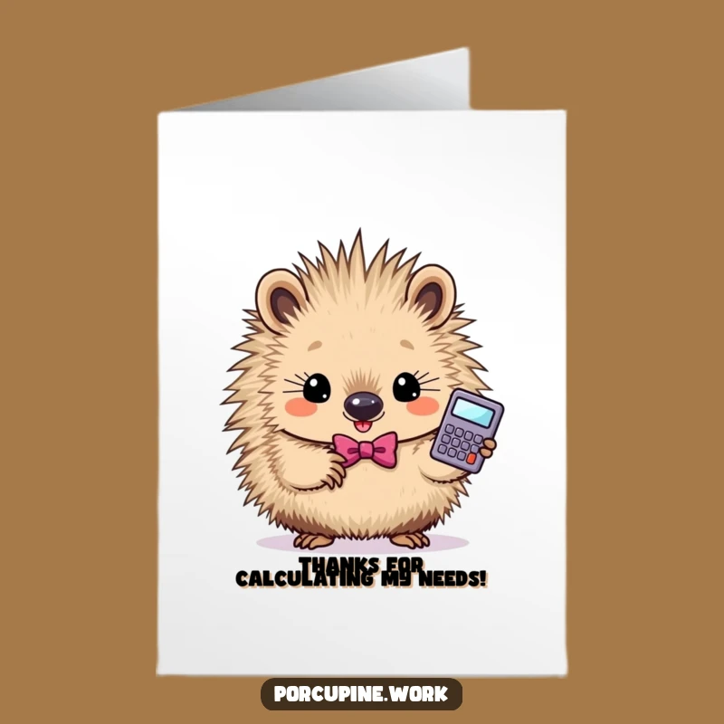 Free Printable Thank You Card: Determined Porcupine calculator gift, funny downloadable for precise thanks