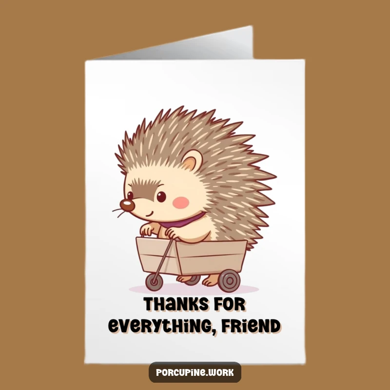 Free Printable Thank You Card: Funny Porcupine Cart - Charming Downloadable!