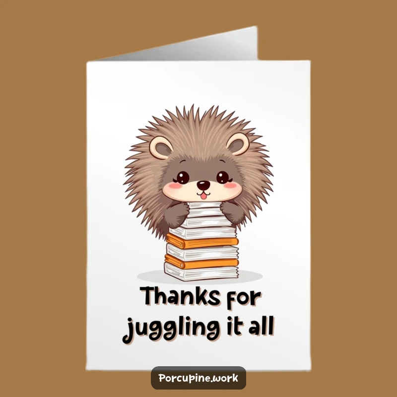 Free Printable Thank You Card: Funny Porcupine Paper Balance, Downloadable Appreciation