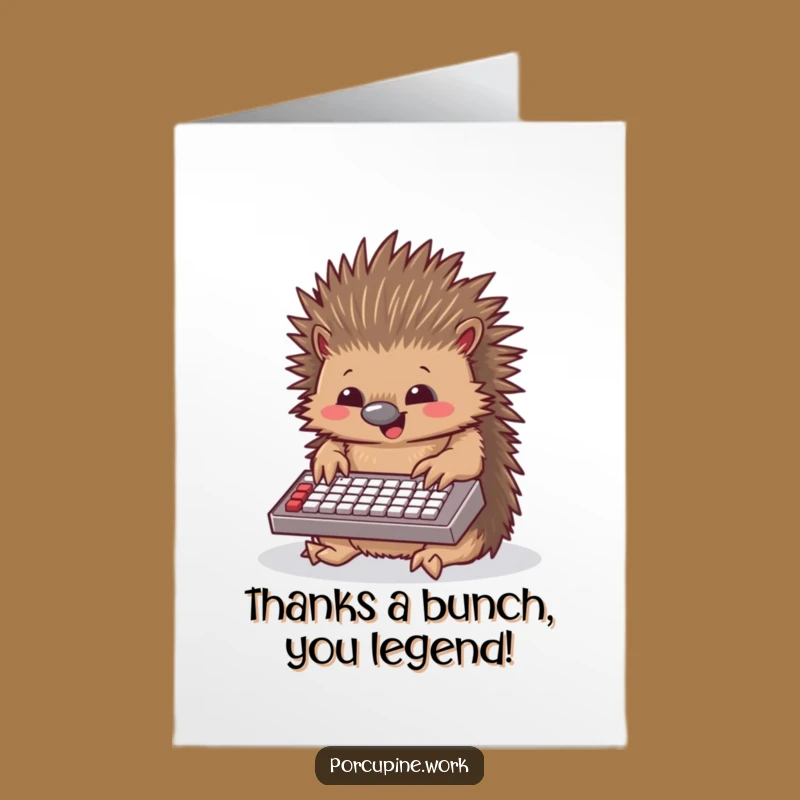 Free Printable Thank You Card: Funny Porcupine Typist, Quick Downloadable for Appreciation