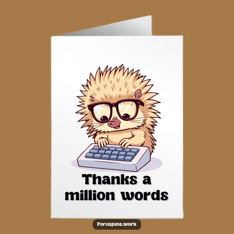 Free Printable Thank You Card: Funny Porcupine Typing, Downloadable Appreciation