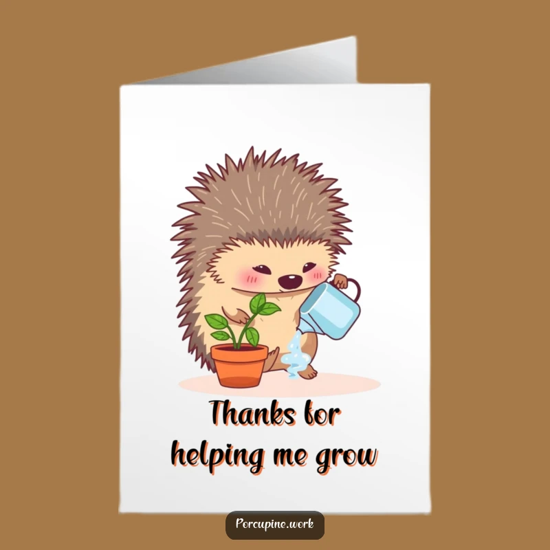 Free Printable Funny Thank You Card: Porcupine's Green Thumb - Downloadable Thanks!