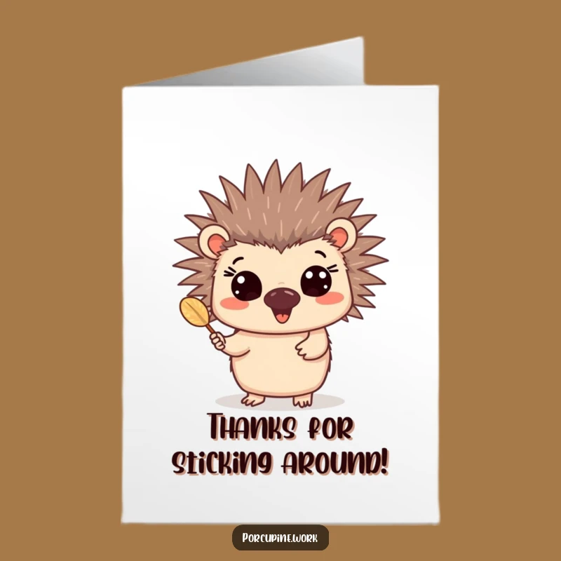 Free Printable Thank You Card: Happy Porcupine quill gift, cheerful downloadable for heartfelt thanks