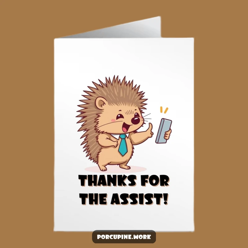 Free Printable Thank You Card: Dapper Porcupine High-Five - Thanks for Your Help!