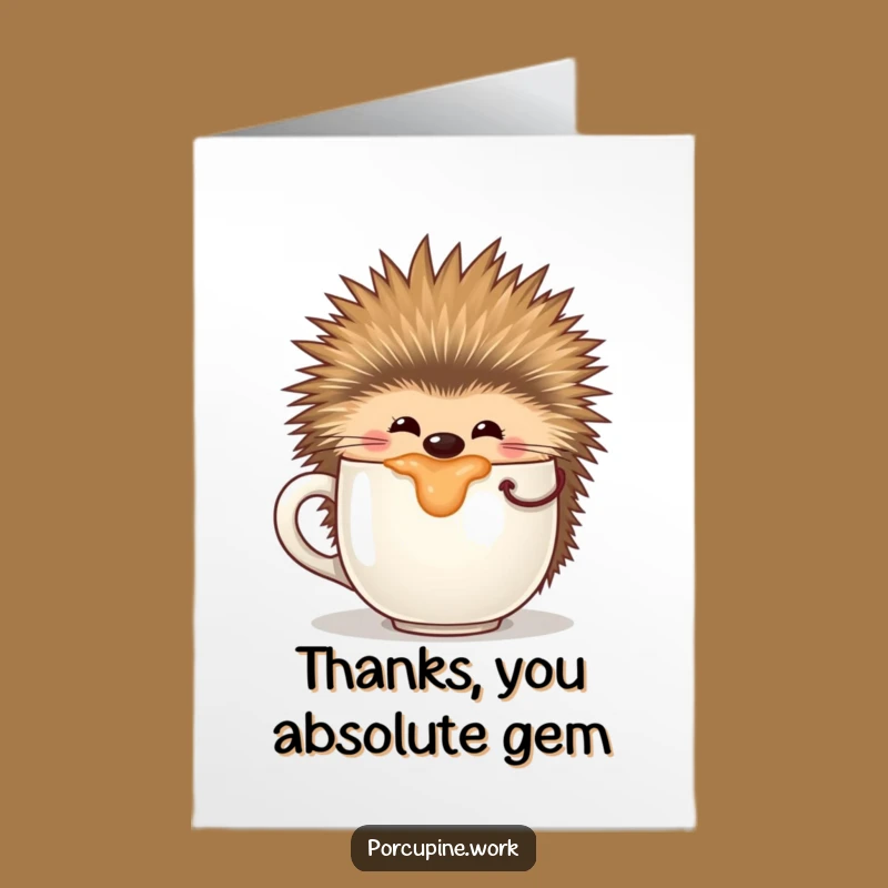 Free Printable Thank You Card: Funny Porcupine Coffee, Downloadable Appreciation