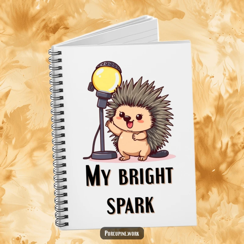 Funny Notebook: A porcupine poses triumphantly beside a blinking office light, ideal for jotting down achievements and bright ideas.