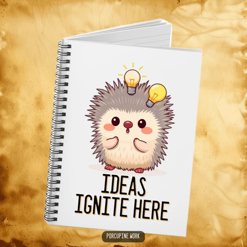 Funny porcupine having a lightbulb moment above its head, lined notebook for ideas and brainstorming, great funny gift.
