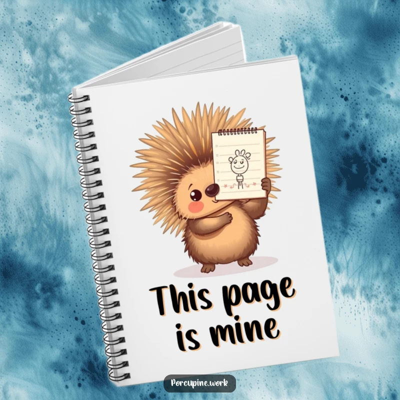 Funny Notebook with a porcupine proudly holding a notepad featuring a doodle, designed for humorous and creative journaling.