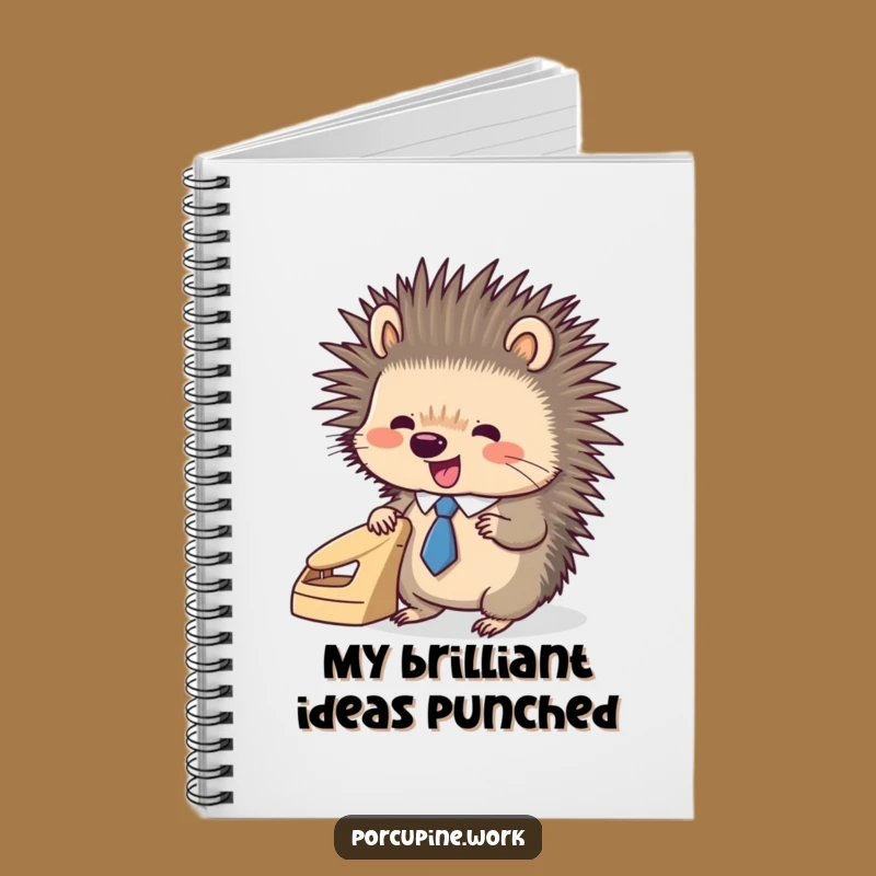 Funny Porcupine Office Notebook - Tie & Hole Punch Journal