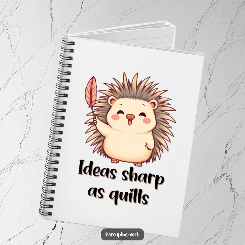 Funny Notebook with a charming porcupine character waving its quill, perfect for capturing ideas and daily thoughts.