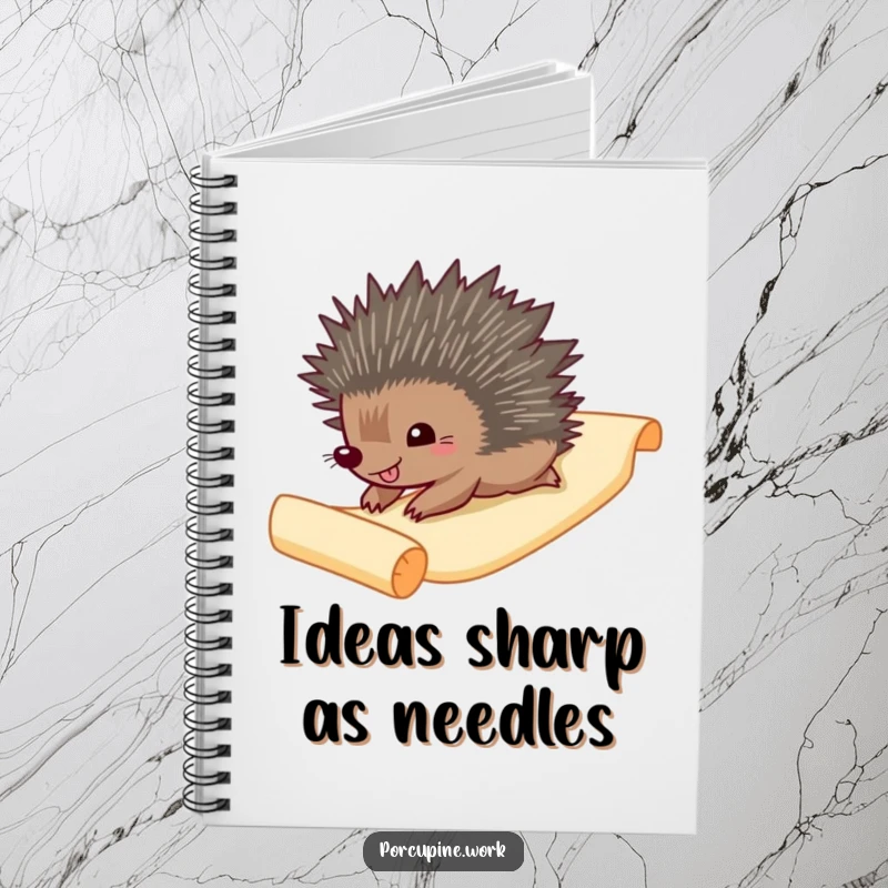 Funny Notebook: A gleeful porcupine slides down a paper scroll, perfect for jotting down humorous thoughts and ideas.