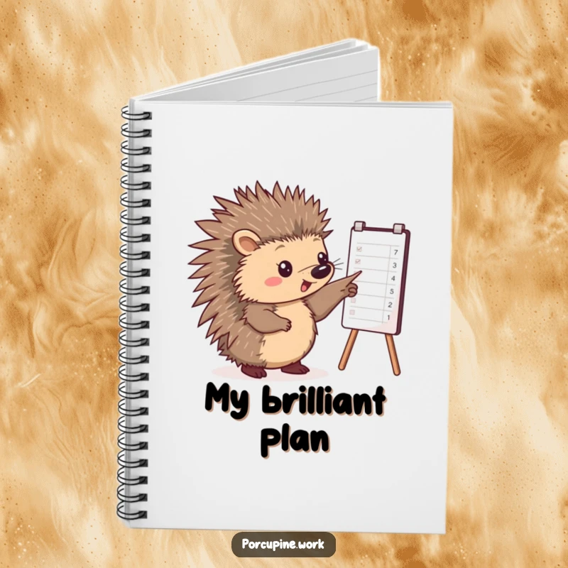 Funny notebook with a porcupine pointing at a chart, ideal for jotting down ideas with a sharp, humorous edge.