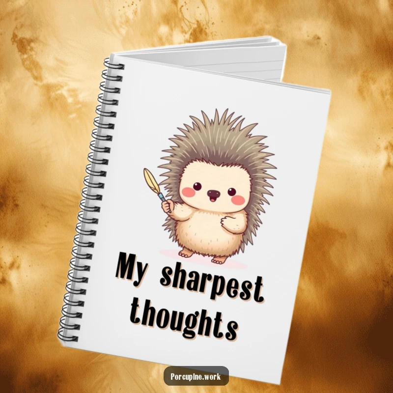 Funny porcupine offering a quill like a writing pen; this notebook is for capturing creative ideas.