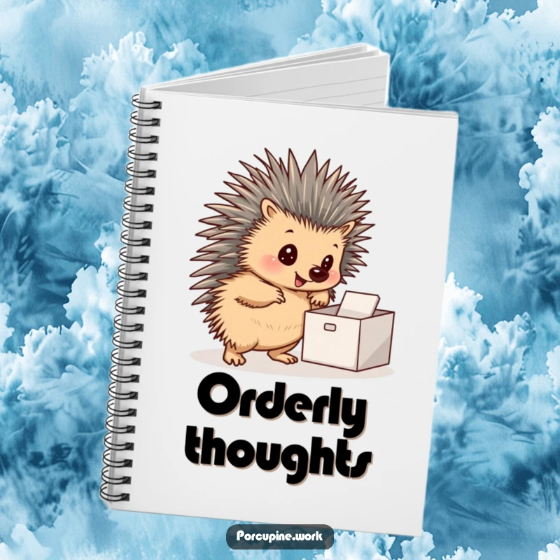 Funny notebook featuring a porcupine posing by a neat inbox, designed for planning and organizational humor.