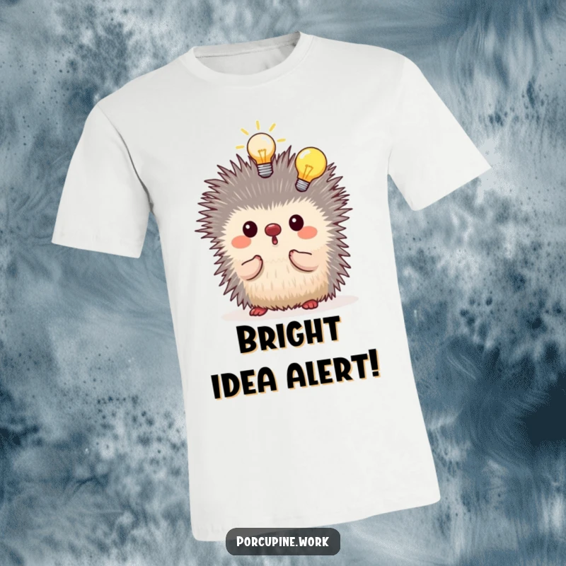 Funny porcupine having a lightbulb moment above its head, looking inspired and ready to create, great tee for innovators.