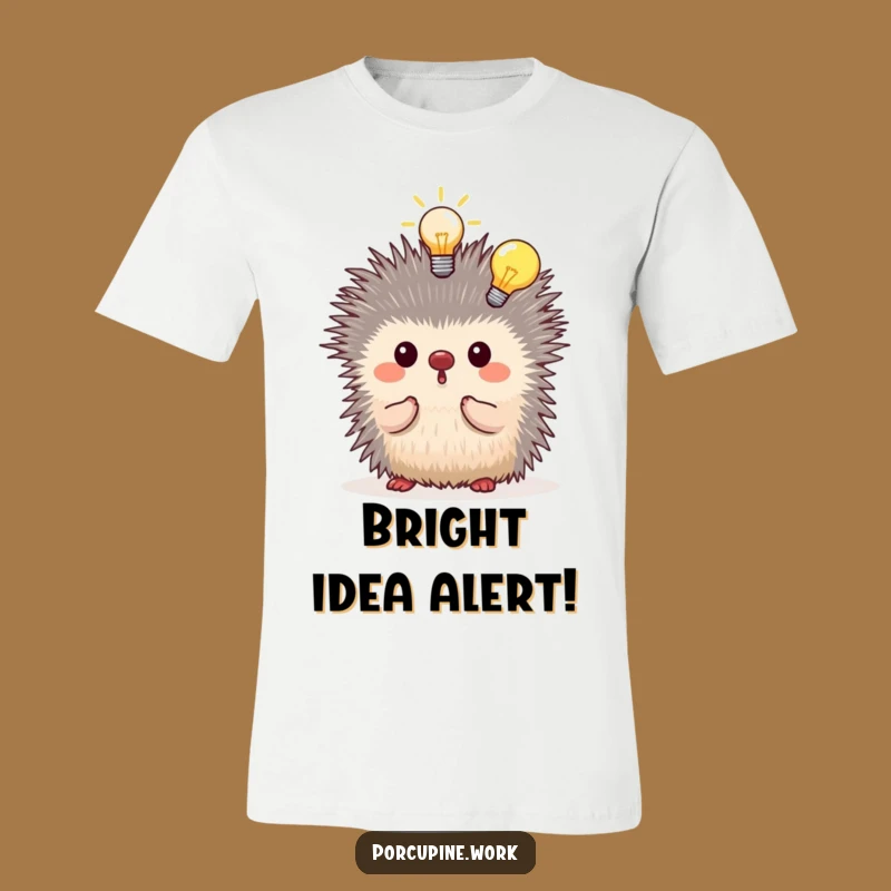 Funny Porcupine Genius T-Shirt: Lightbulb Moment Illustration, Hilarious Gift for Creators