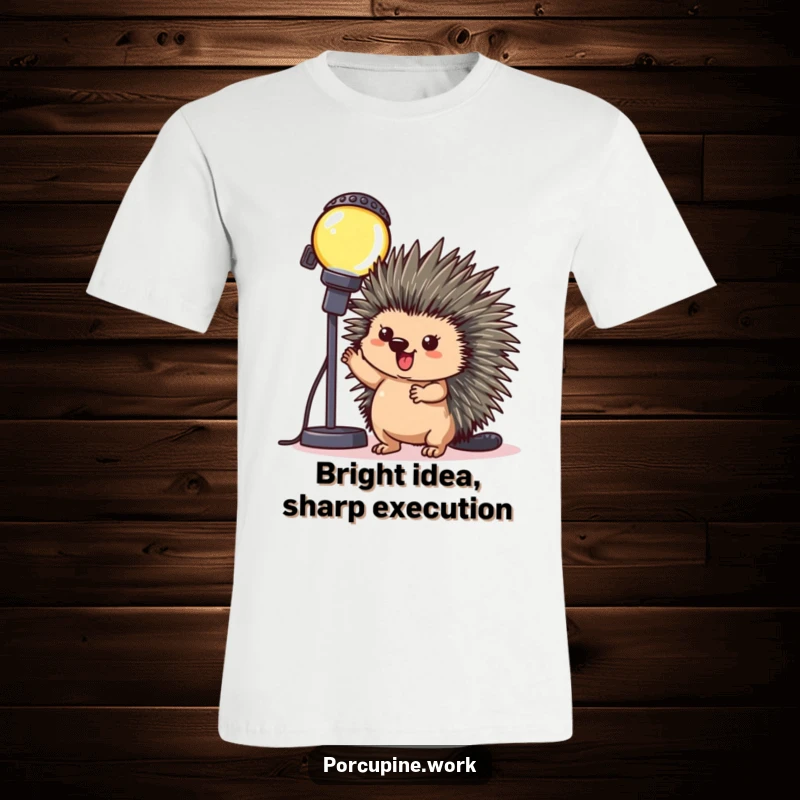 Funny T-Shirt: A porcupine poses triumphantly next to a large, blinking office light, exuding victorious energy.