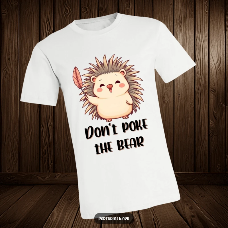 Funny T-Shirt showcasing a delightful porcupine sending a cheerful wave with its signature quill, full of positive vibes.