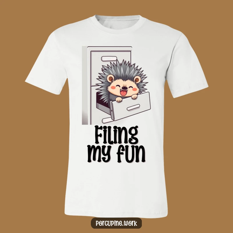 Funny Office Escape T-Shirt - Hilarious Porcupine Sliding Down Cabinet Tee
