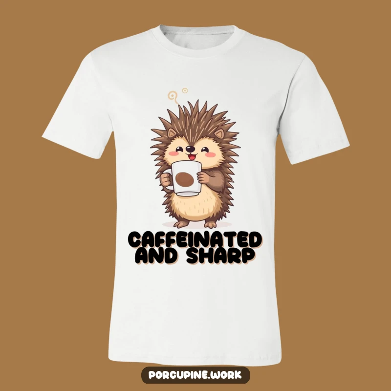 Funny Porcupine Coffee Tee - Triumphantly Caffeinated Shirt for Coffee Fans!