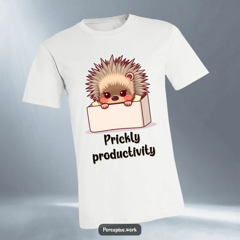 Funny porcupine hiding behind a huge, overflowing inbox, symbolizing work stress with a humorous touch on a t-shirt.