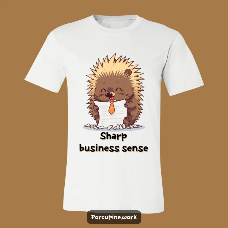 Funny Porcupine Shredding T-Shirt: Tie-Wearing Office Rebel, Hilarious Gift!