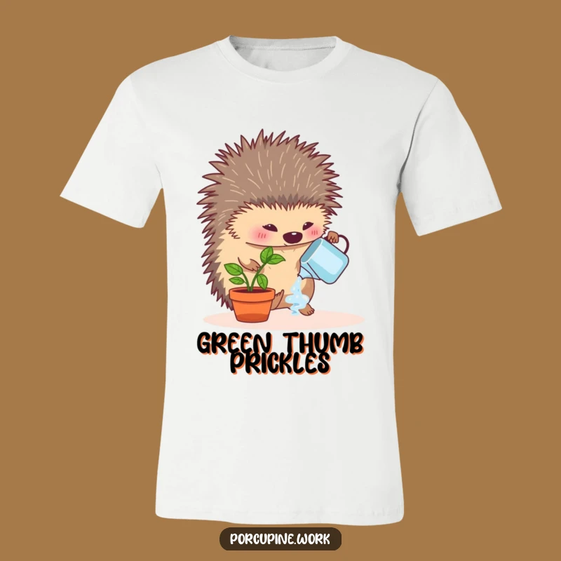Funny Porcupine Watering Plant T-Shirt - Hilarious Office Green Thumb Tee