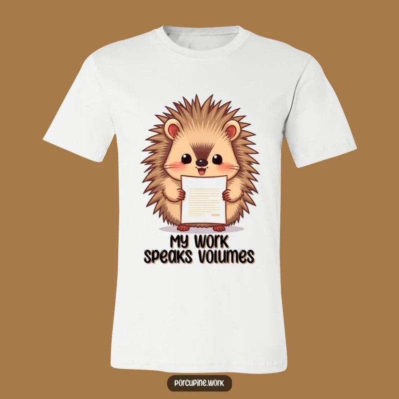 Funny Porcupine Success T-Shirt: Proud Animal Presenting Document, Hilarious Gift for Go-Getters