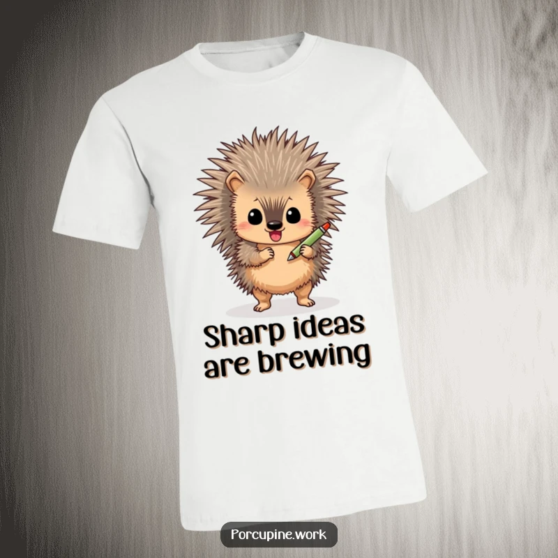 Funny porcupine t-shirt, a cute porcupine dancing with a pen, great for writers and animal lovers, funny.