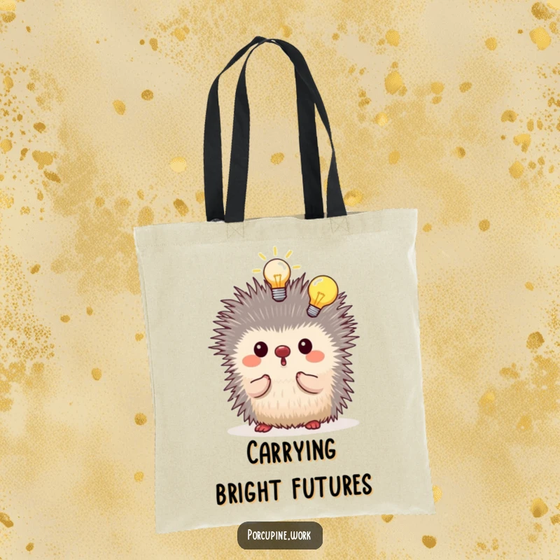 Funny porcupine having a lightbulb moment above its head, large tote bag for essentials, stylish and inspiring.