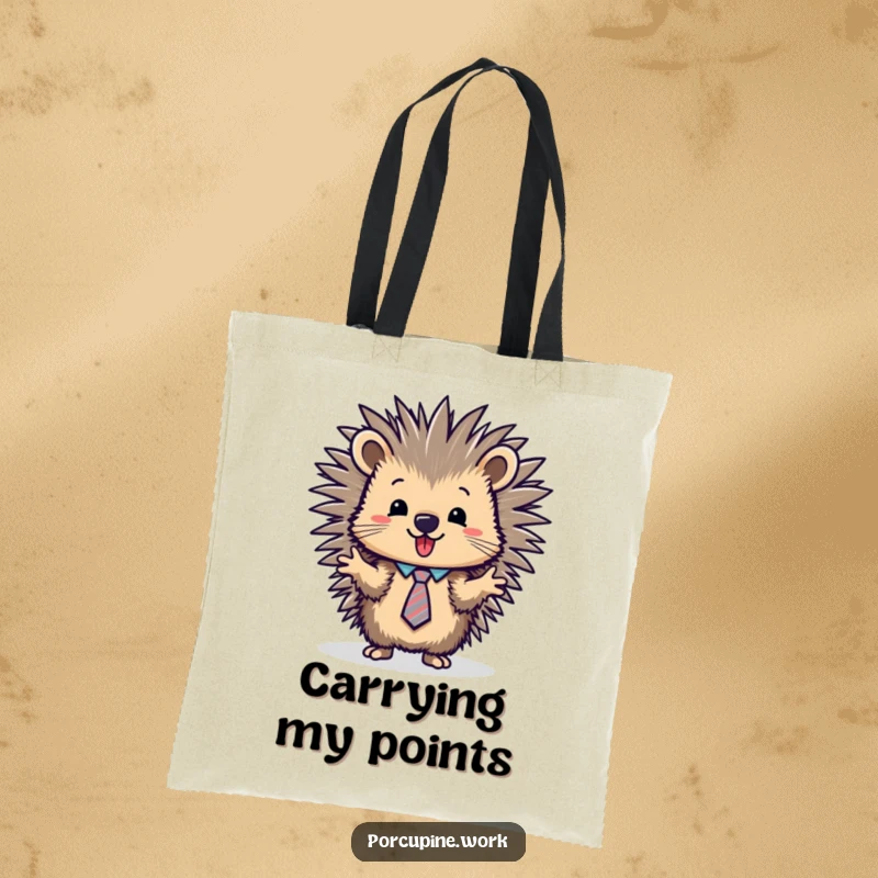 Funny porcupine in a suit presenting charts; this tote bag is ideal for carrying work essentials with humor.