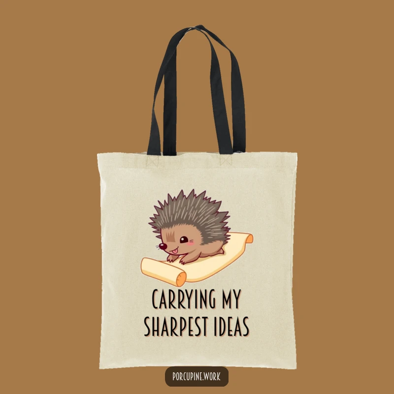 Funny Porcupine Paper Slide Tote Bag: Hilarious Scroll Carry-All
