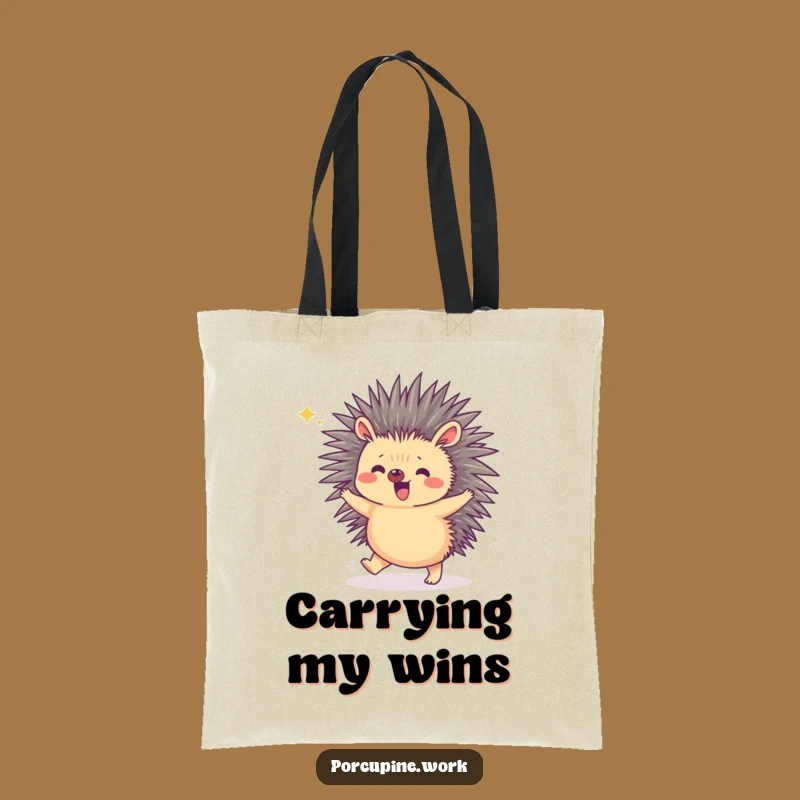 Funny Porcupine Victory Tote Bag: Carry Your Successes with Humor