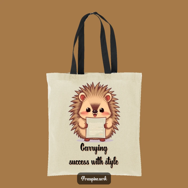 Funny Porcupine Achievement Tote Bag: Carrying Success with Document, Chic Funny Gift