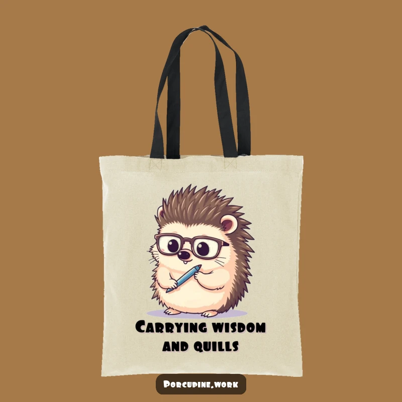 Funny Porcupine Bookworm Tote Bag: Carrying Wisdom with Spectacles and Pen, Chic Funny Gift