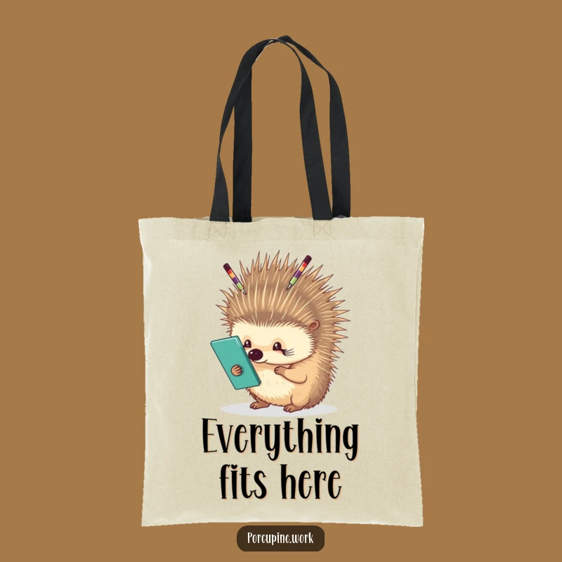 Funny Porcupine Office Organizer Tote Bag: Carrying Supplies on Quills, Chic Funny Gift