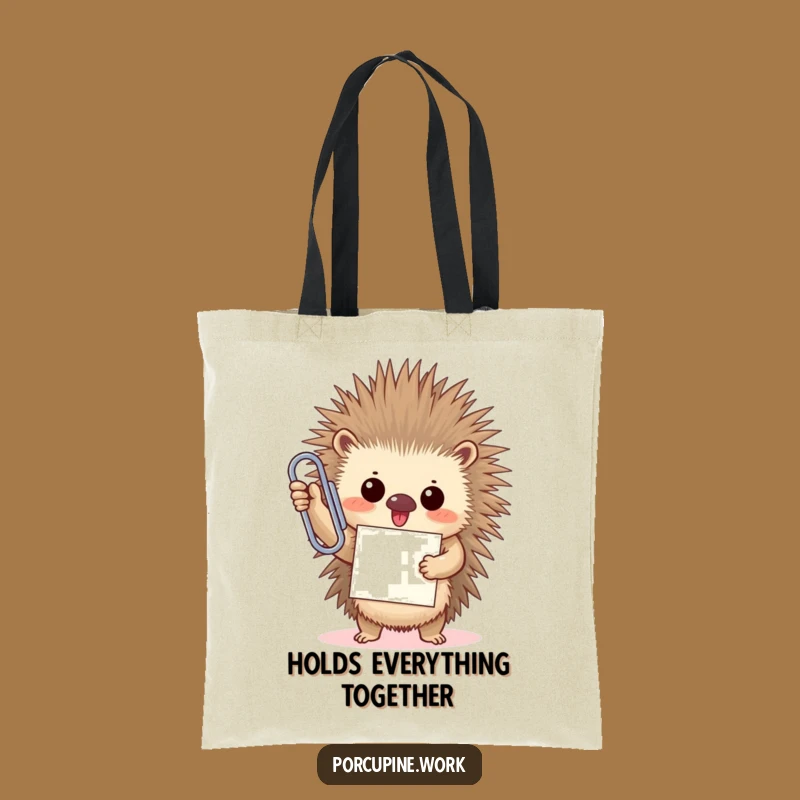 Funny Porcupine Paperclip Tote Bag: Office Triumph Hero, Hilarious Gift!