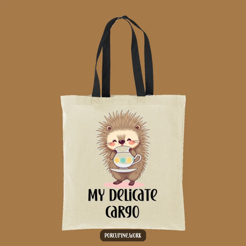 Funny Porcupine Tote Bag: Tea Time Balance Champ, Hilarious Carry-All Gift