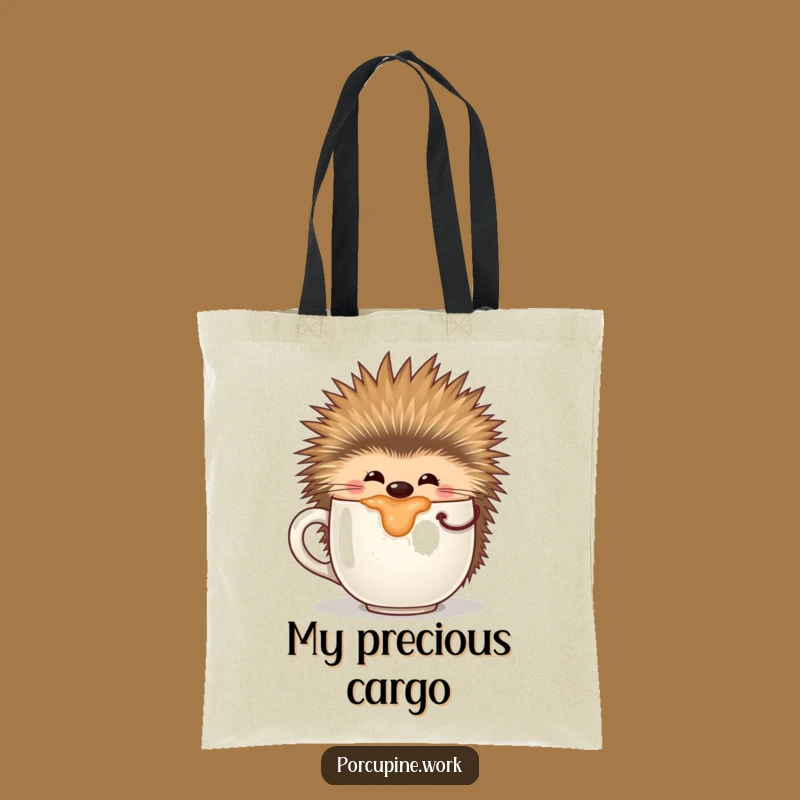 Funny Sipping Porcupine Tote Bag: Carry Your Coffee Love, A Hilarious Gift!