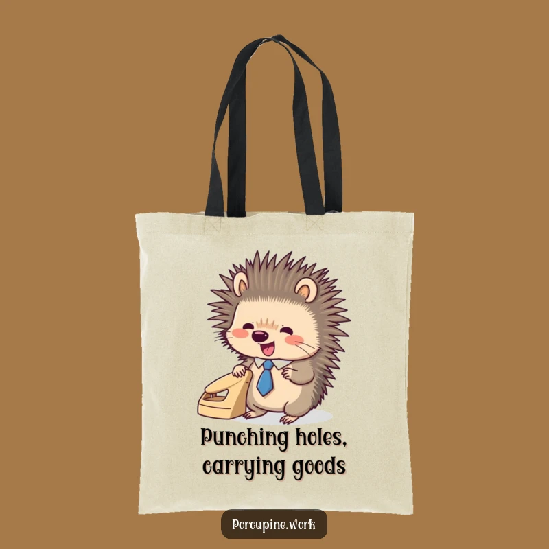 Funny Porcupine Tote Bag - Office Tie & Hole Punch Accessory
